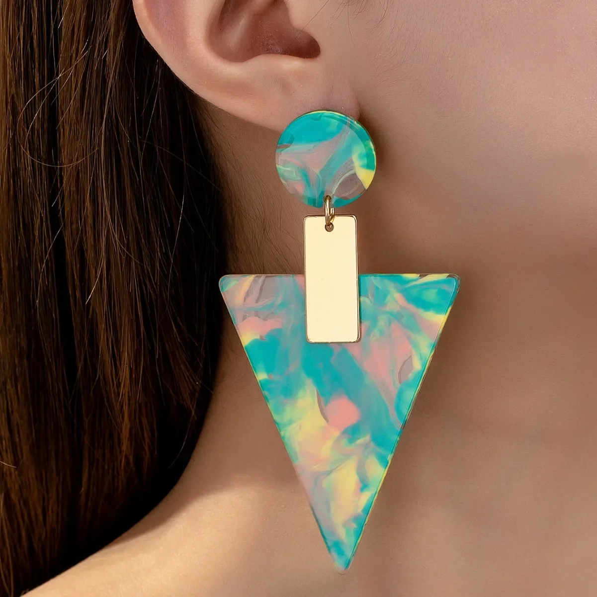 Creative Exaggerated Colorful Acrylic Earring for Women Fashion Geometric Triangle Resin Earring Jewelry