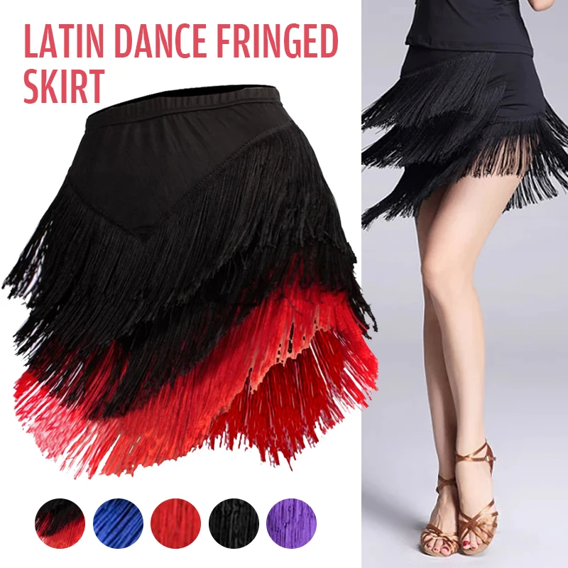 New Fashion Latin Dance Skirt  Dress Adult Women Fringed Irregular V-Shape Tassel Trim Short Skirt Stage Performance Costume