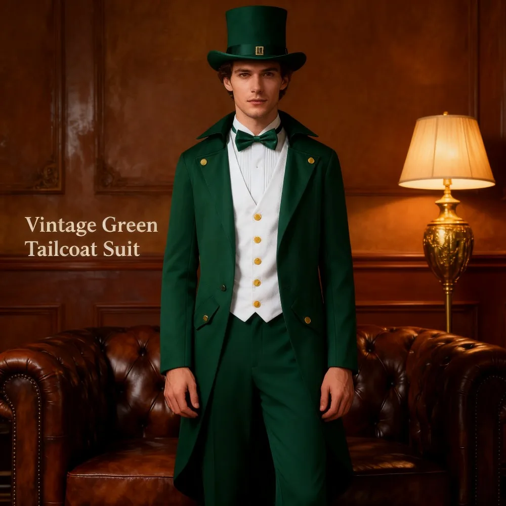 Irish St. Patrick's Day Steampunk-Frack-Set für Herren – formeller Leiteranzug, Festival-Bühnenoutfit