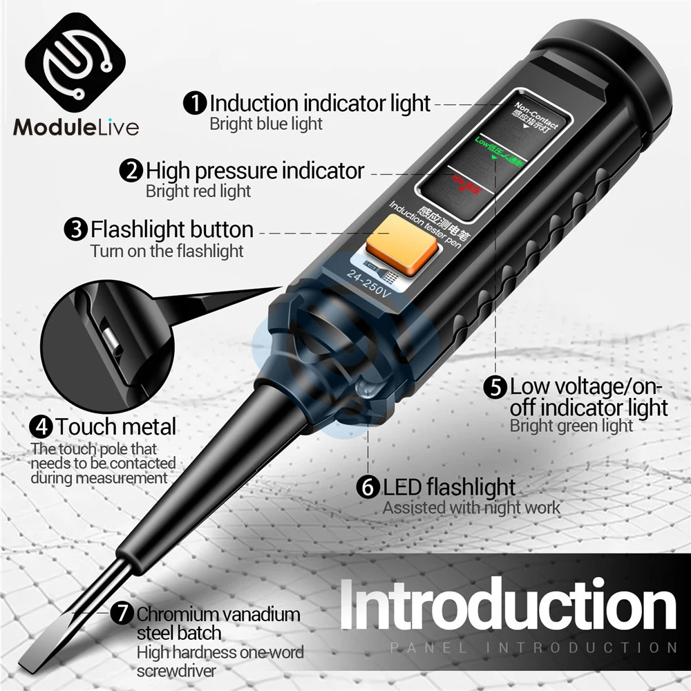 Car Truck Voltage Circuit Tester Pen 220V Electrician Screwdriver Test Tool Highlight Color Light Professional AC Voltage Detect