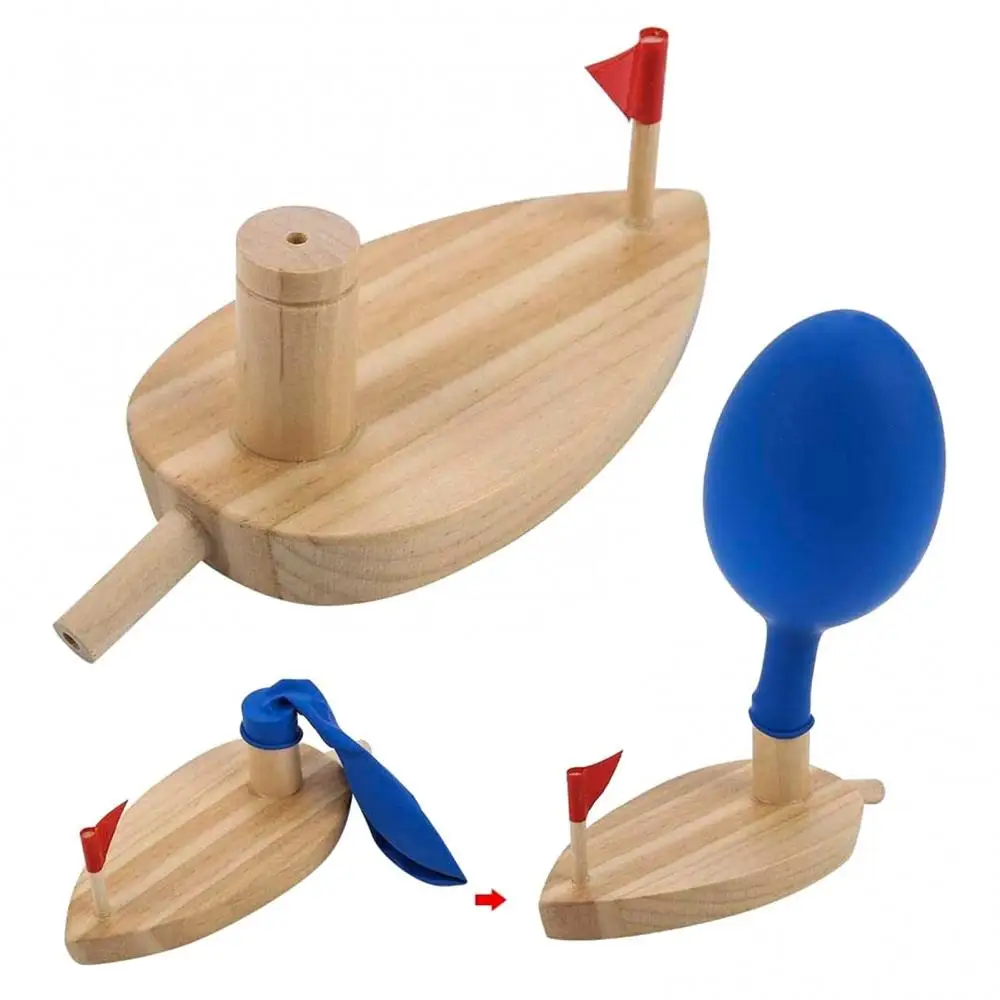 Wood Balloon Boat Floating Water Bath Playing Toy Kids Birthday Gift Desk Decor