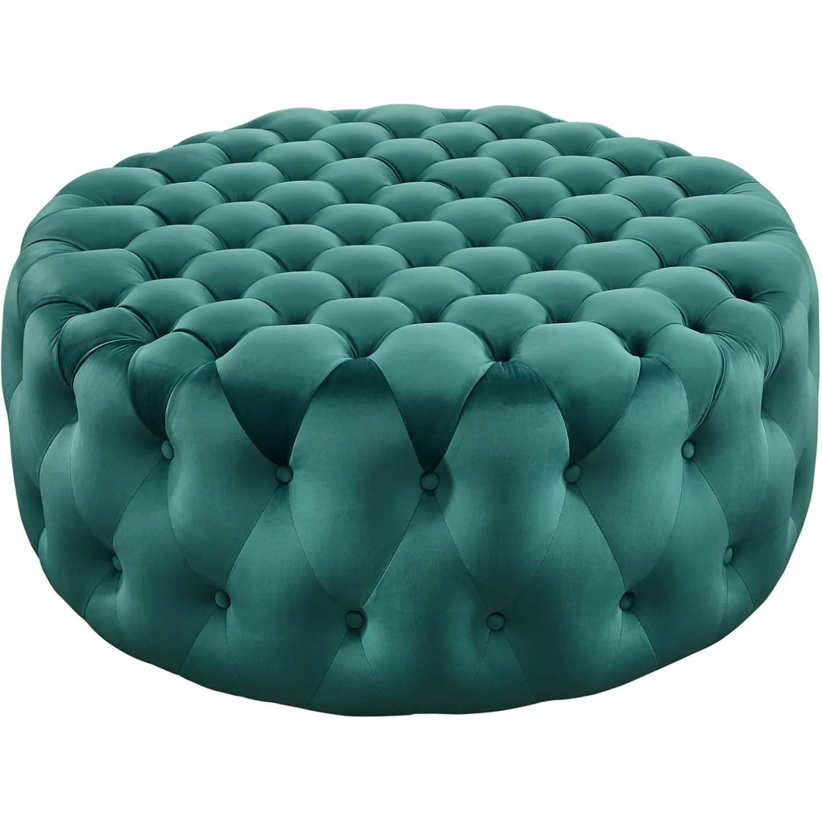 

US Amour Tufted Button Large Round Performance Velvet Ottoman, Teal