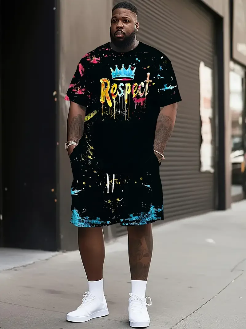 

2025-26, новинка лета, хит продаж, модная модная футболка с 3D принтом, американская уличная удобная дышащая мужская футболка, комплект с шортами