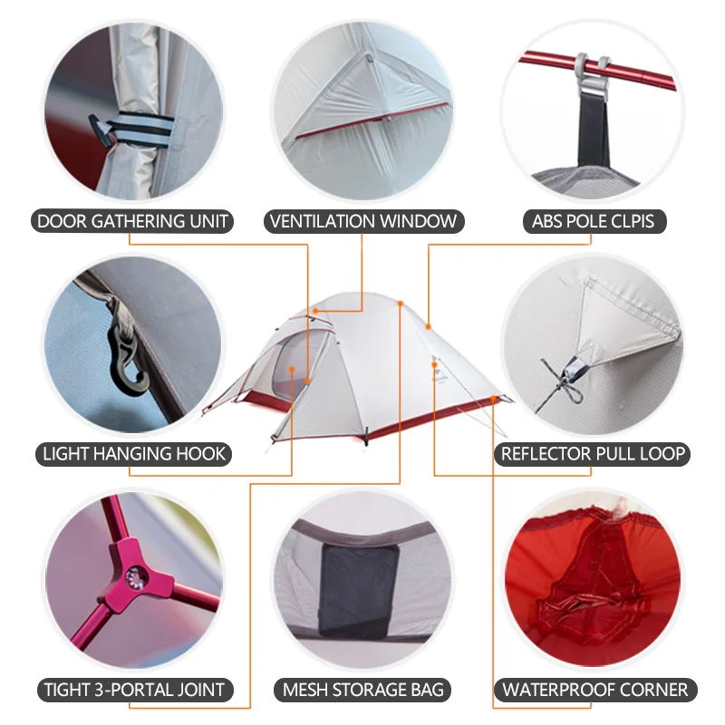 Naturehike-tienda de campaña ultraligera Cloud Up, refugio solar para 1-3 personas, tienda impermeable para acampar al aire libre, senderismo, viajes, ciclismo, 20D, 1, 2, 3