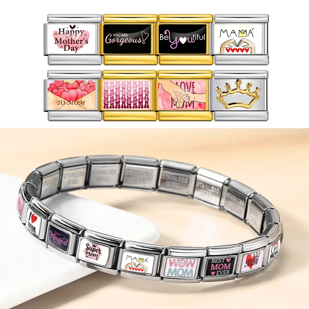 URING Bunte Charms, italienisches Armband, passend für 9 mm, originelles Design, Muttertag, Edelstahl, Schmuckherstellung, DIY-Perlen, Geschenke – Detail 1