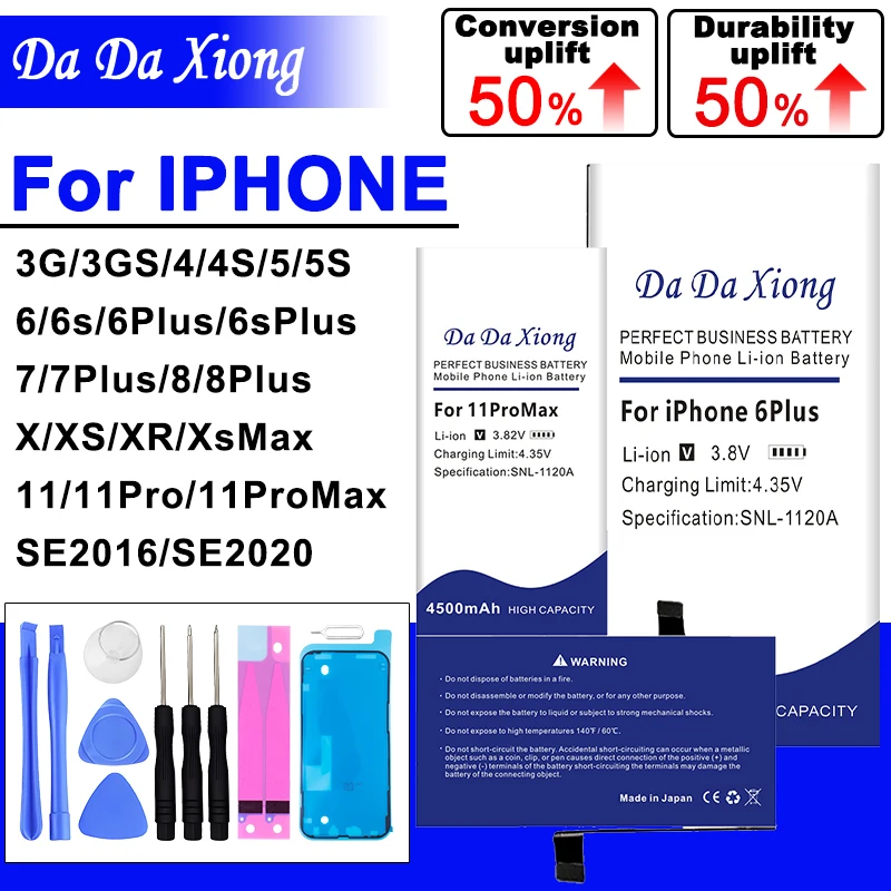 

100% New Battery for iPhone X XS XR 3G 3GS SE 4 4S 5 5S 5C 6 6S 7 7S 8 8S SE II 2 11 Pro Max 6S plus/7 8 Plus/ XS Max SE2 SE1