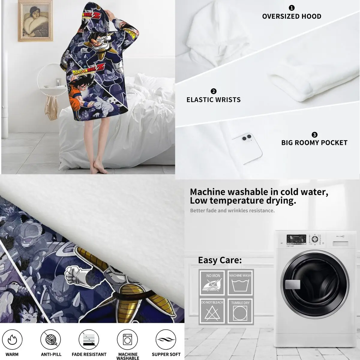 Dragon Ball DragonBall Anime couverture à capuche couverture portable grande avec poche sac de couchage chaud doux confortable Onesie