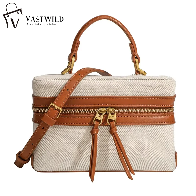 

Retro Box Women Handbags Designer Splicing Canvas Shoulder Crossbody Bags Casual Spring and Summer Small Purses 2025