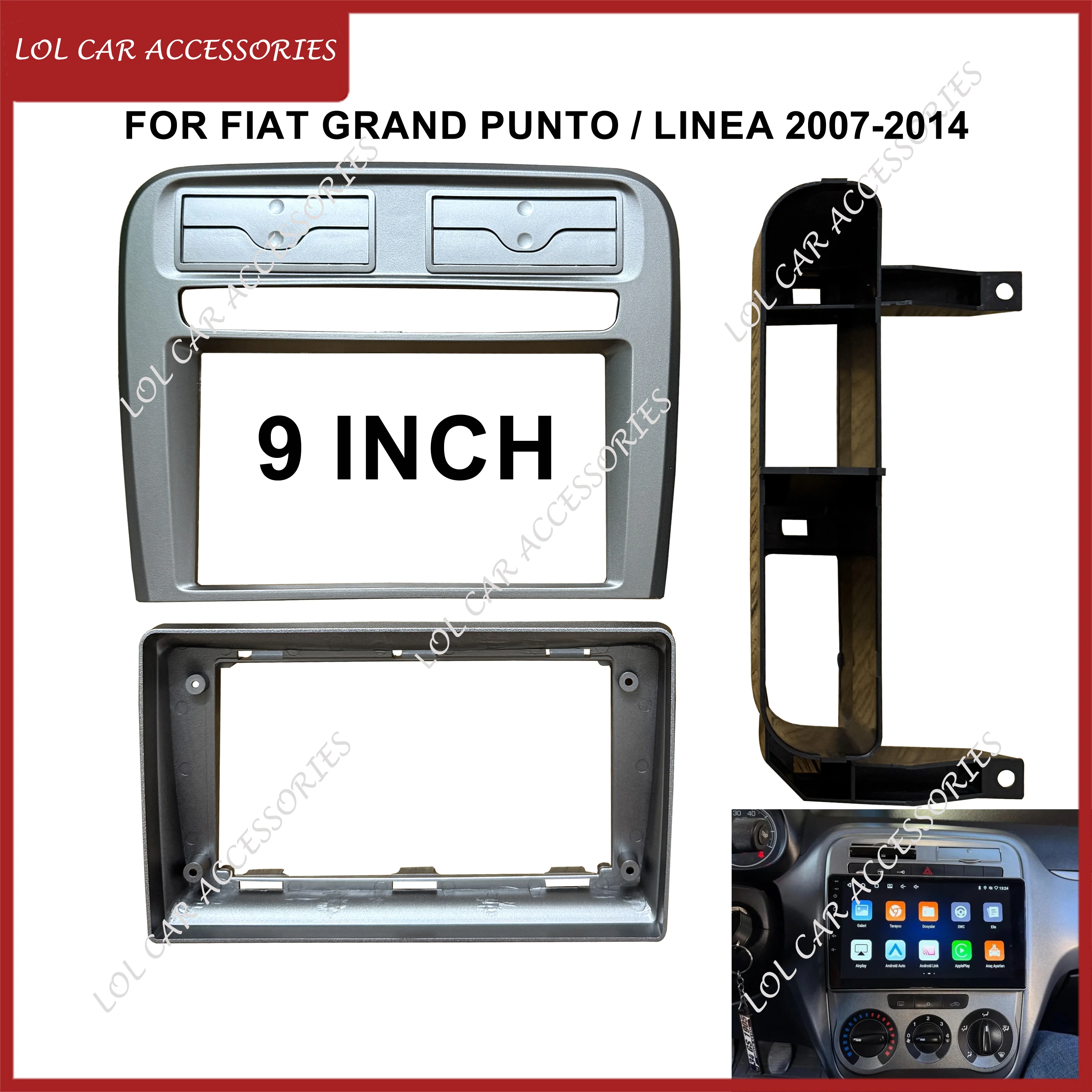 Autoradio GPS MP5 Android 9 pouces pour FIAT GRAND PUNTO / LINEA 2007-2014, unité centrale 2 DIN avec cadre d'installation pour tableau de bord