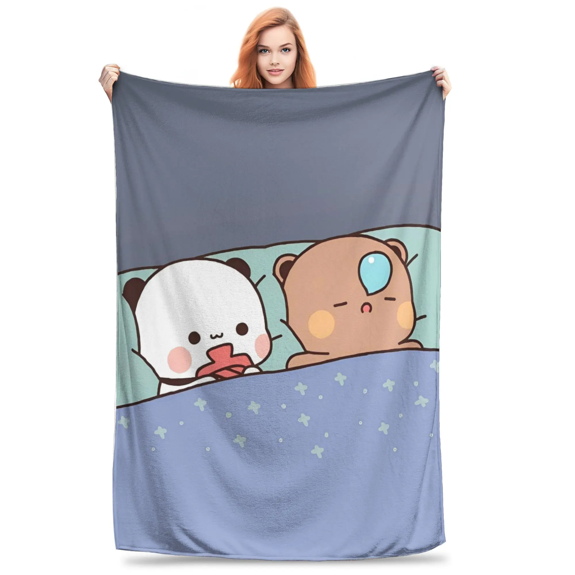 

Bubu Yier Beer Cartoon Knitted Blankets Plush Throw Blankets Airplane Travel Portable Lightweight Bedspreads