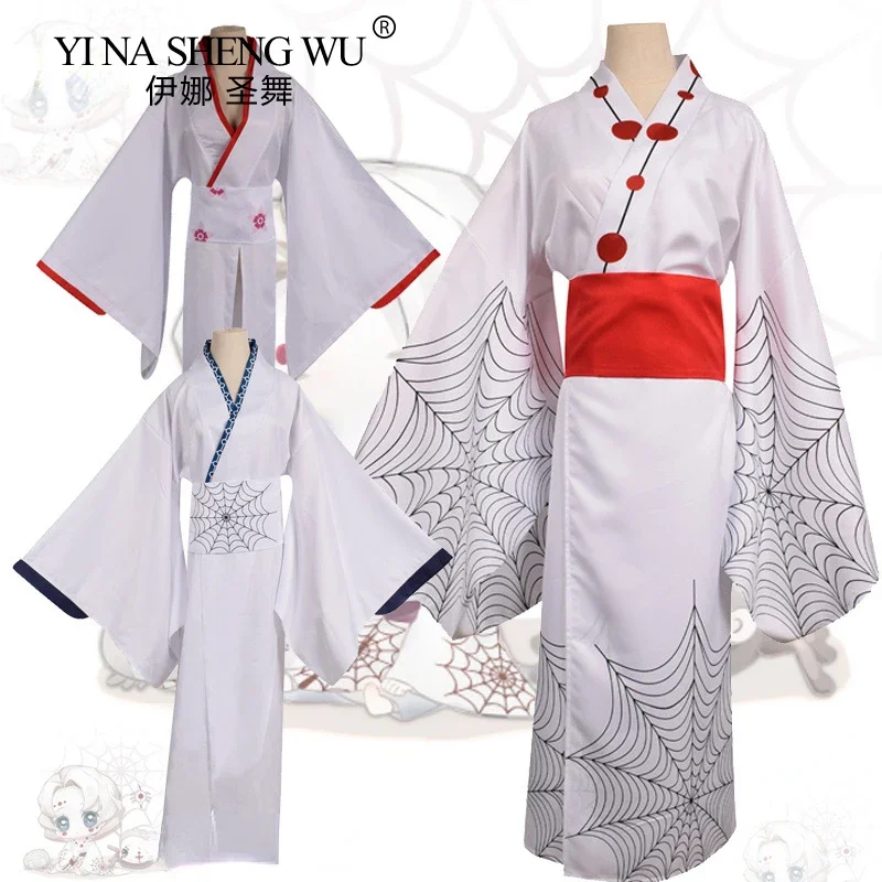 Demon Slayer Kimetsu no Yaiba Spider Oni Ayaki Rui Anime Cosplay Costume Men's White Kimono Full Set Halloween Party Outfit Gift