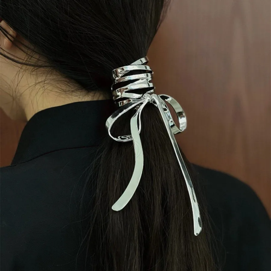 Pinza de pelo con lazo de aleación para niña, pinza de Metal para el pelo, pinza de cola de caballo alta, horquilla fija, accesorios para el cabello