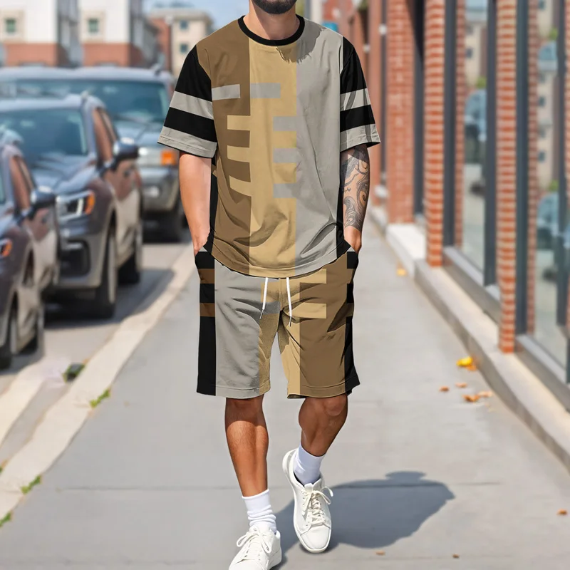 صيف جديد رجل عارضة تي شيرت البدلة الرجعية الأزياء الهندسة طباعة تصميم البوليستر النسيج الجلد ودية مريحة #5