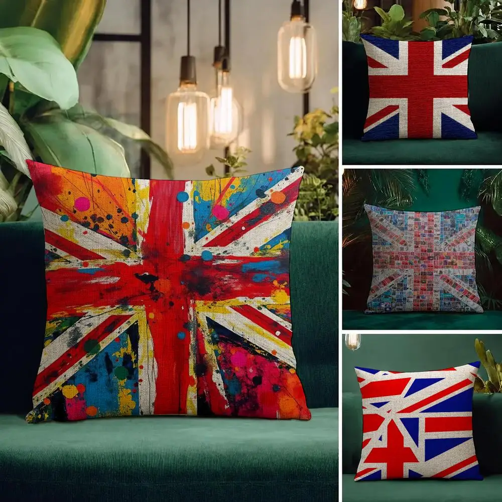 Flag Union Jack Cushion Cover Natural Linen Pillowcase Set All-in-One Decor Cushion Cover for Sofa Bedroom Chair
