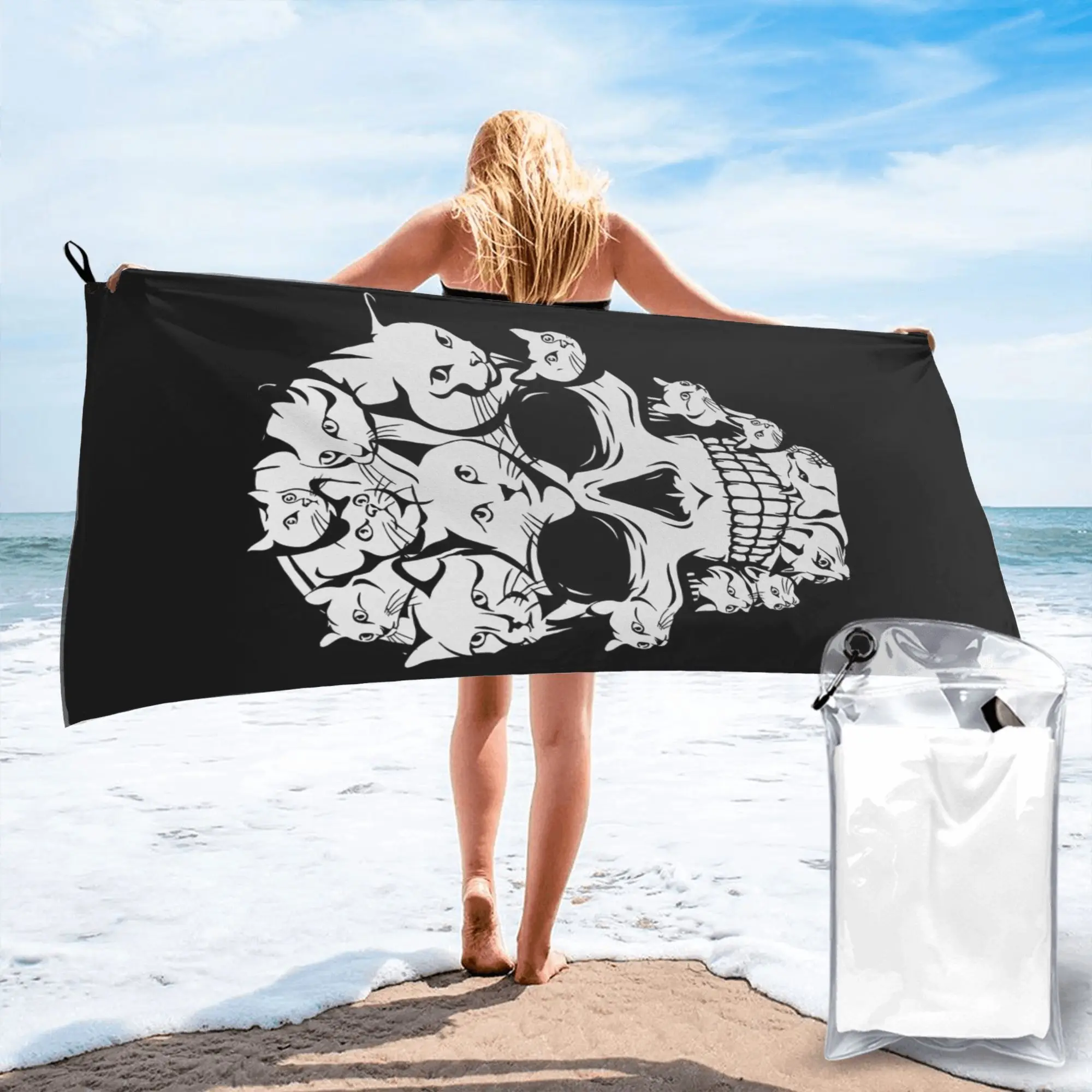 

Пляжное полотенце с забавным кошачьим черепом на Хэллоуин, мягкое, из микрофибры, быстросохнущее, впитывающее, для ванной