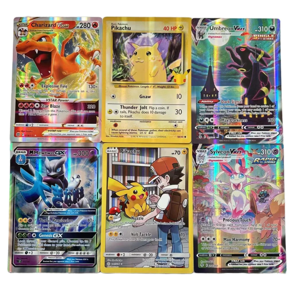 Tarjetas de Pokémon de gran tamaño, tarjetas de 30 piezas, letras Jumbo, Vmax, Vstar, GX, Arceus, Pikachu, Charizard, súper brillantes, regalo de