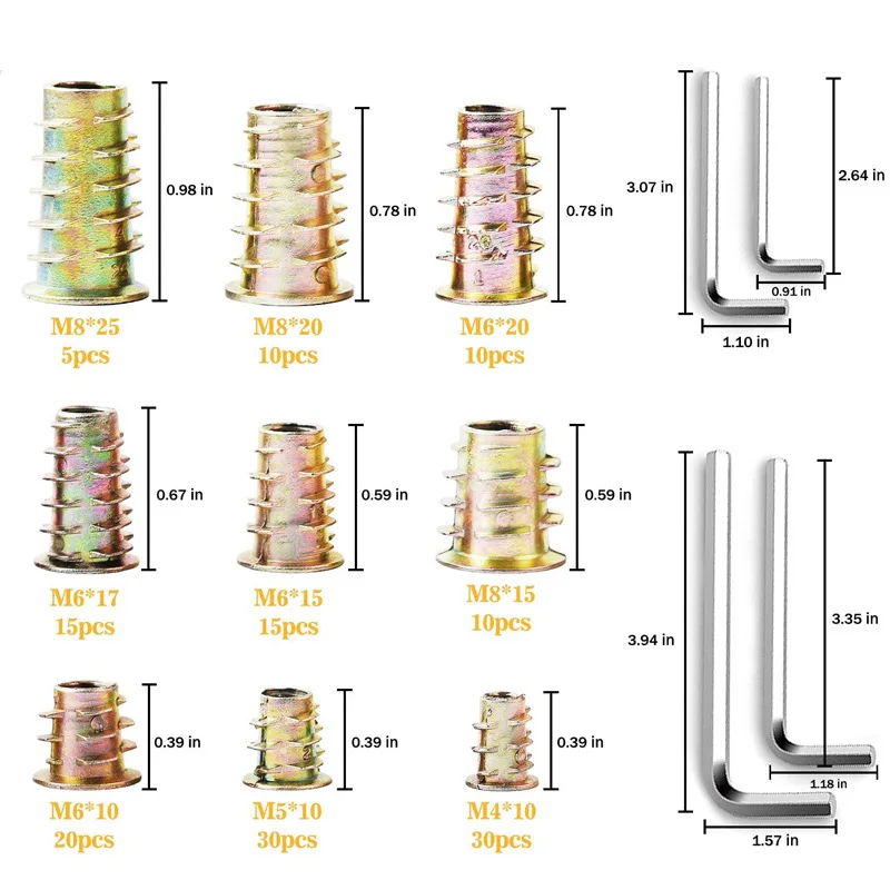 Cross-border 149pcs boxed internal and external teeth nuts trapezoidal hexagonal wood furniture embedded galvanized set m4-m8