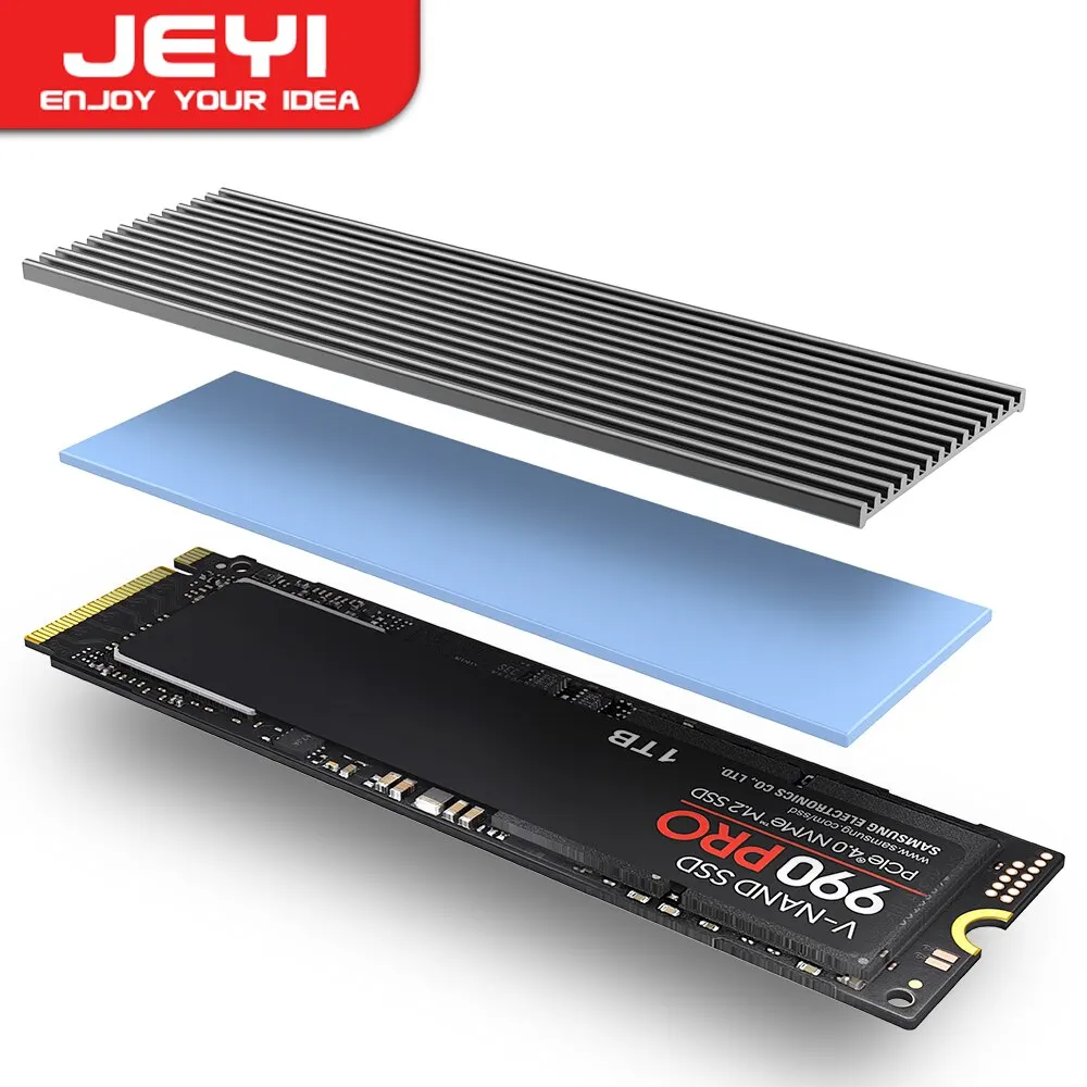 JEYI M.2 SSD ฮีทซิงค์,อลูมิเนียม NVMe หม้อน้ํา 2280 Solid State ไดรฟ์ Cooler พร้อมซิลิโคนแผ่นความร้อนสําหรับ PS5 แล็ปท็อปเดสก์ท็อป