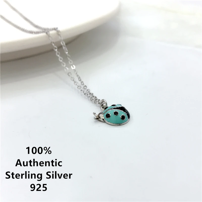 

Green Ladybug Crystal Sterling Silver Collar Plata De Ley 925 Stone Necklace Chain 진주 체인 Collares Para Mujer 목걸이 Jewelry 2022