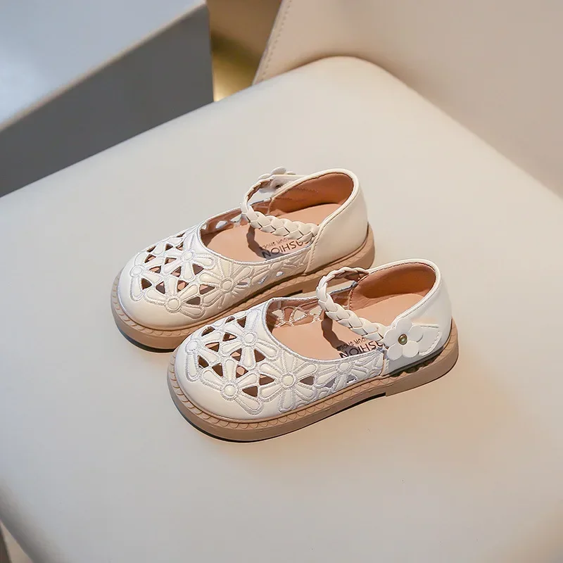 

Kids Spring Summer Autumn New Girls Princess Shoes Little Girl Hollow Soft-soled PU Leather Baby Hollow Out Flats Loafer