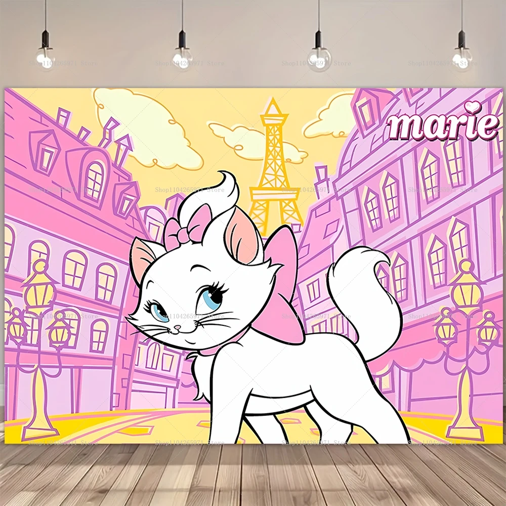 Marie Aristocats Fotohintergrund Marie Katze Mädchen Geburtstagsparty Babyparty Fotografie-Hintergrund Dekor Requisiten