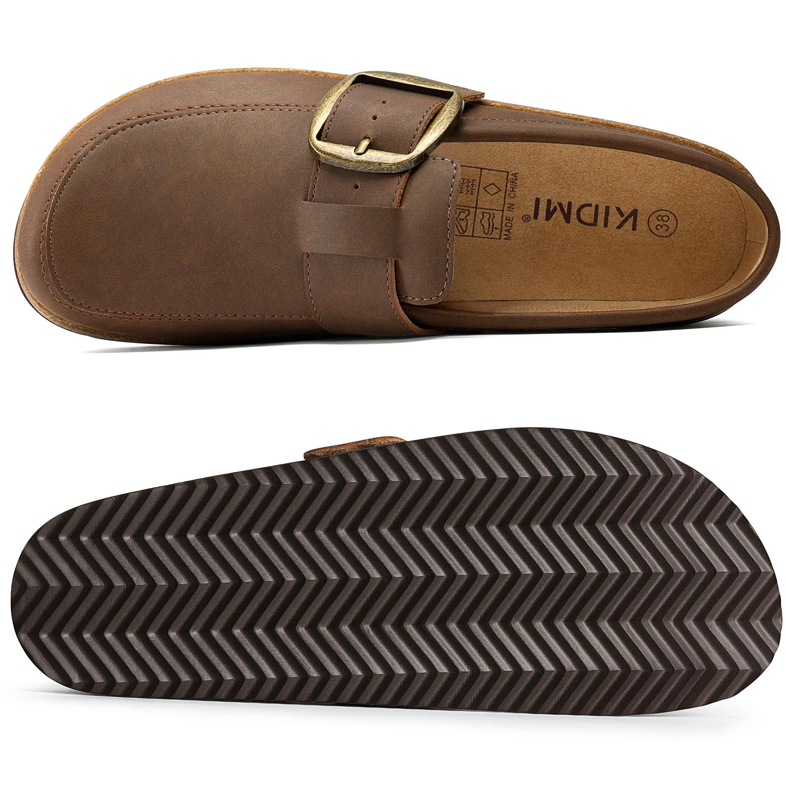 Comwarm Damen Clogs aus veganem Leder, klassisches Loafer-inspiriertes Design, Mules mit weicher Schaumstoffzwischensohle, Outdoor-Slipper für Damen – Detail 9
