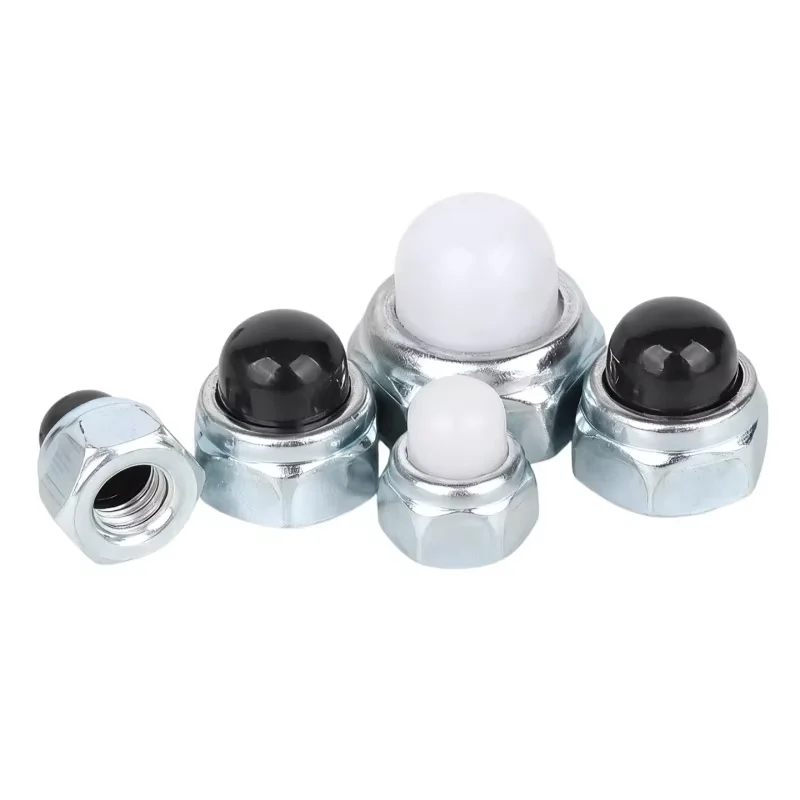 M4 M5 M6 M8 M10 Carbon Steel White / Black Nylon Insert Lock Nut Nylock Locknut With Acorn Cap Cover Dome