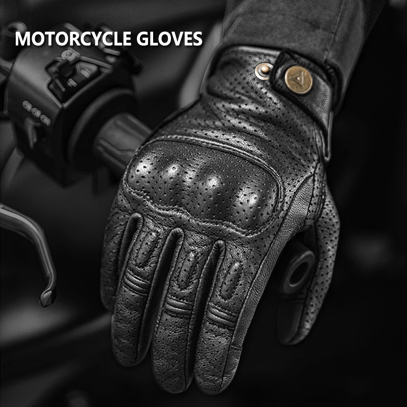 

Breathable Motorcycle Gloves Summer Motocross Protective Gear Motorbike Bicycle Goatskin Leather Half finger Riding Gloves
