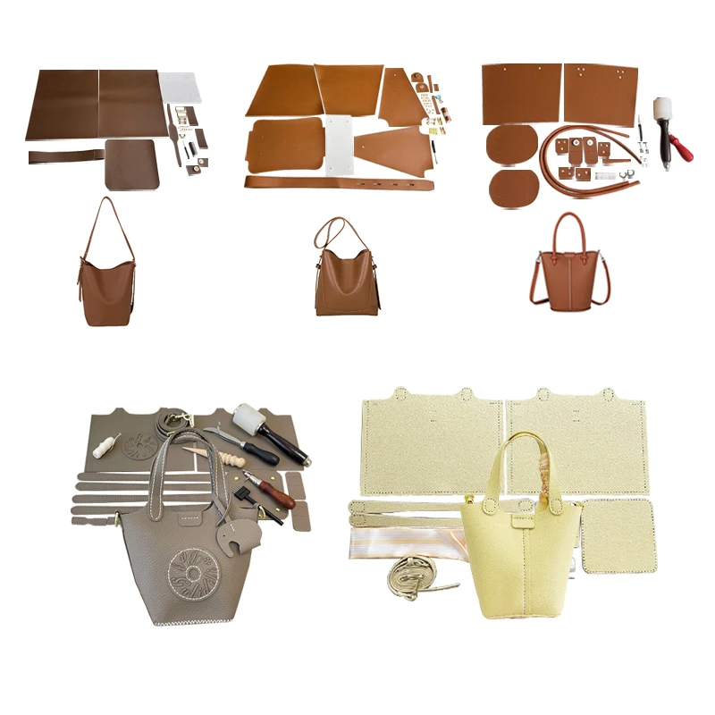 Large Capacity PU Bucket Bag With Shoulder Strap Handmade Diy Bag Kit Set Bottom Material Homemade Hand Sewing Gift