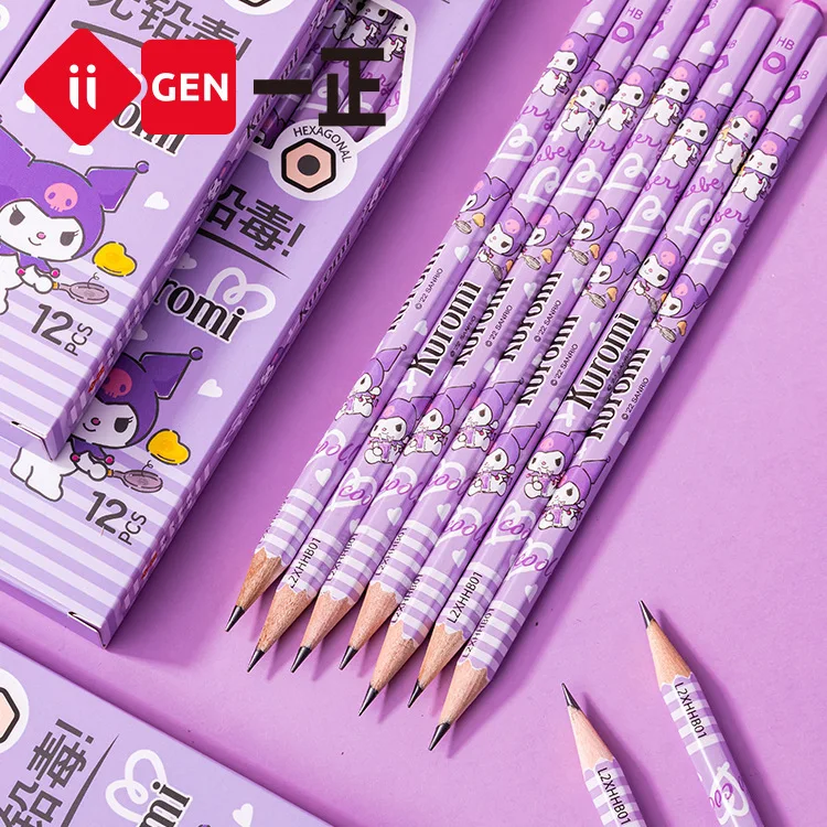 

Iigen Licensed Kuromi HB Pencils 12 Count Non Toxic Hexagonal Barrel Comfort Grip For Kids Students Writing Handwriting Practice