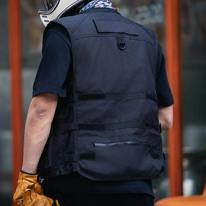 Biker Vest For Men Breathable Motorcycle Carry Vest Lightweight Construction Multi Pocket Design Safety Gear For Urban Commute