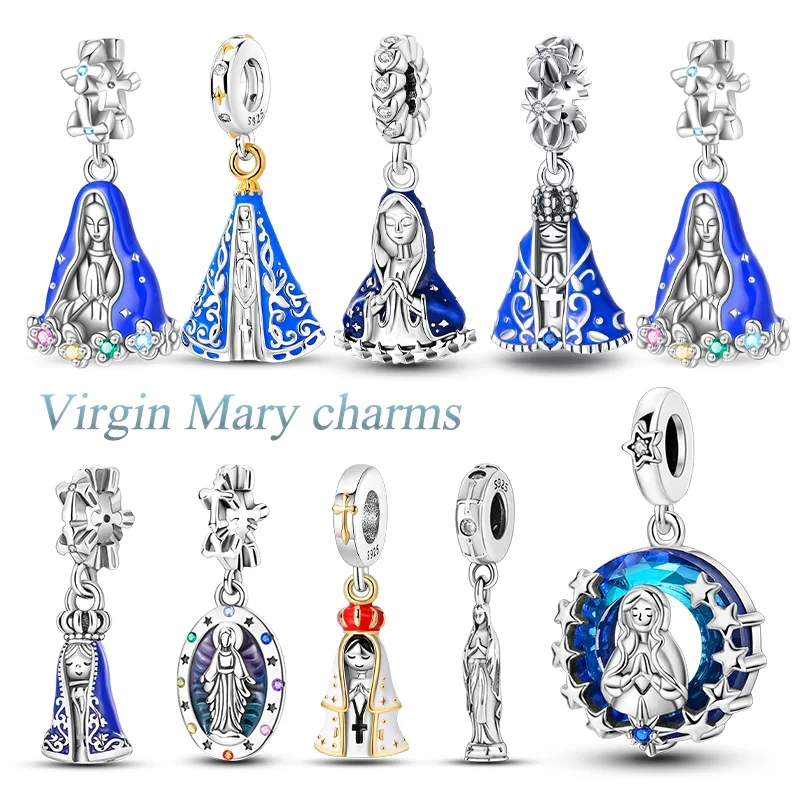 S925 Silver Virgin Mary Pendant Charm Cross Religious Bead Series Beads for Original Bracelet DIY Fine Jewelry Gift for Women