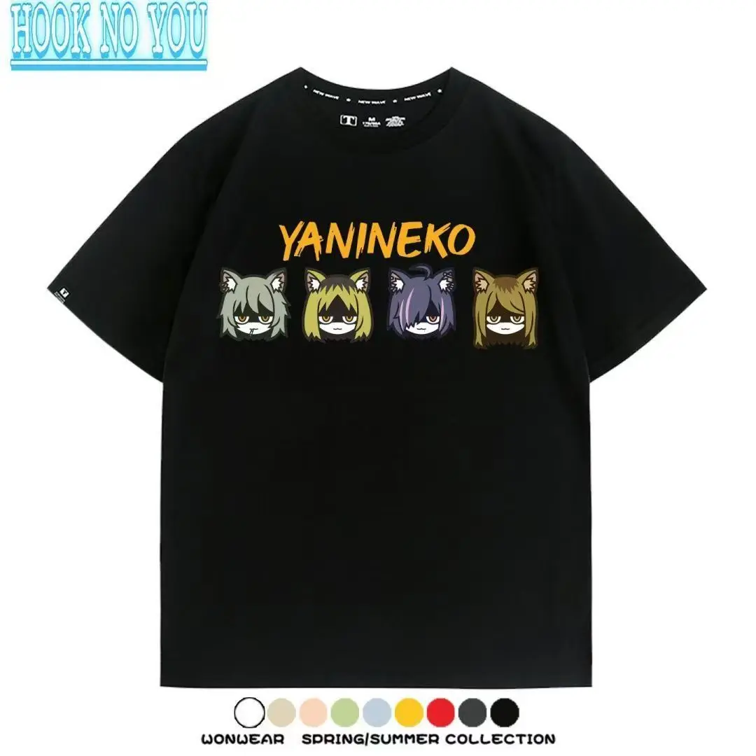 Anime YaniNeko T-Shirt Cartoon Smoking Cat Yaku Neko Hame Neko Al Neko Graphic Print T-Shirt Cotton Short Sleeve Top