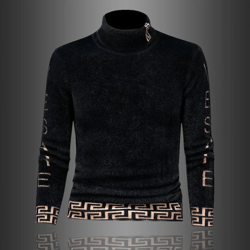 

Модный мужской вязаный свитер с длинным рукавом, с вышивкой, на меховой подкладке, комфортный, дышащий, мягкий, зимний, повседневный
