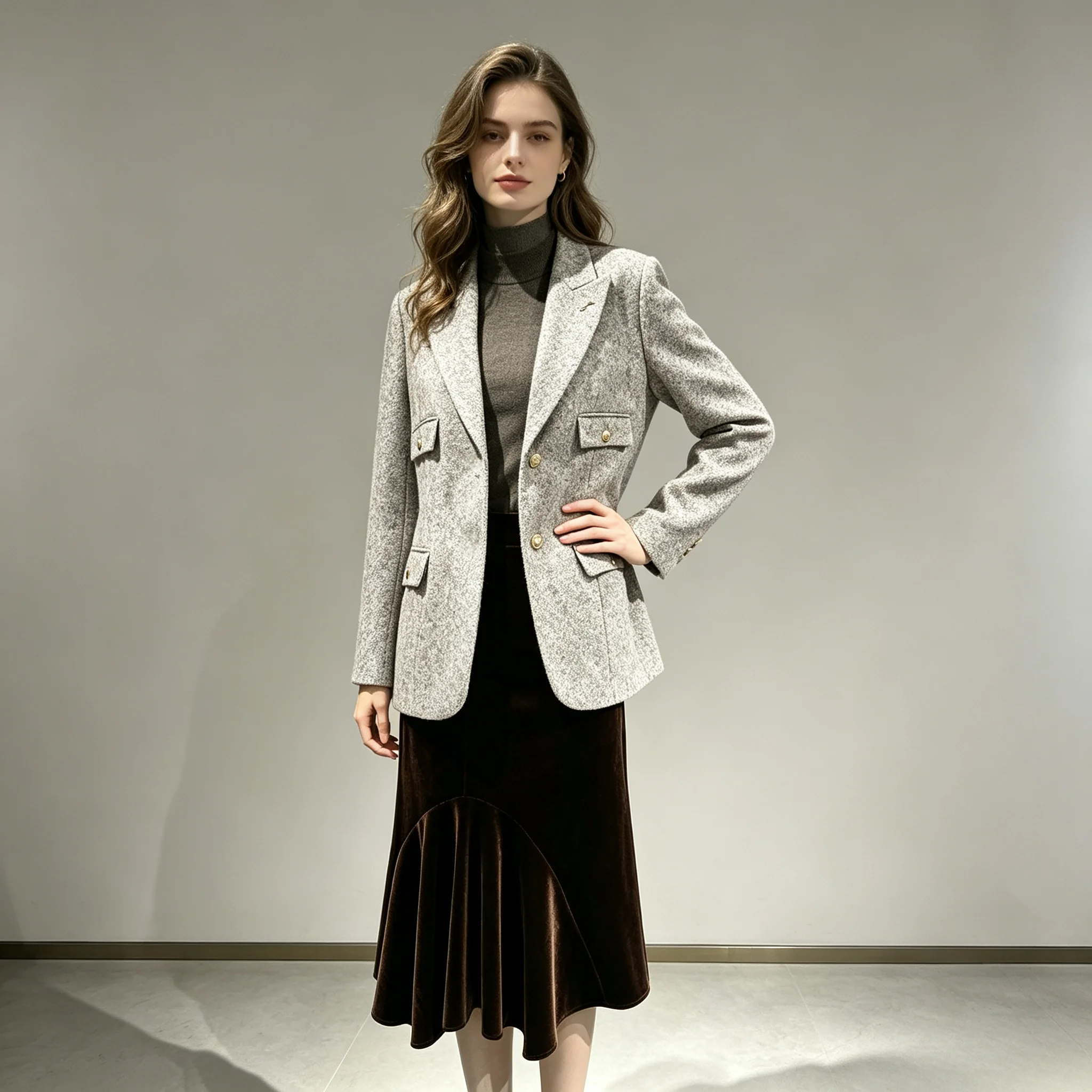 New  100%Woolen Suit Jacket Women's Casual Style Standard Fit Button Pocket Long Sleeve Suit Coat Autumn Winter Fashionable