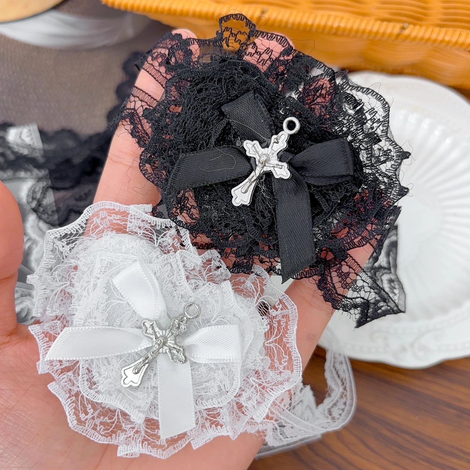 أسود أبيض القوطية الشرير قناع عين المرأة تأثيري الحلو كول الدانتيل القلب القوس الصليب غطاء العين لوليتا الظلام حفلة تأثيري اكسسوارات