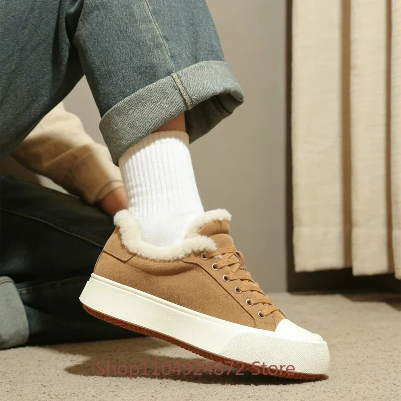 Winter Fashion Cow Suede Casual Outdoor Snow Boots Men's Cotton Shoes Wool Anti Cold Warm Genuine Leather  Walking Sneakers