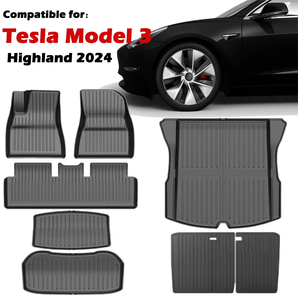 

For Tesla Model 3 Highland 2024 TPE Floor Mats,All Weather Waterproof Anti-Slip Front Rear Cargo Liner Trunk Mat