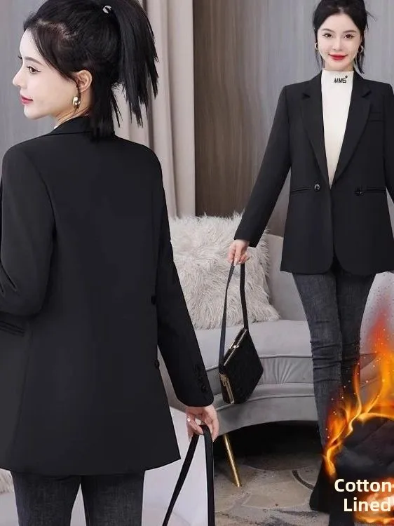 

2025 Autumn Winter Casual Cotton Added Slim Fit Women's Suit Jacket High Quality Elegant Small Size Fashionable Western Wear