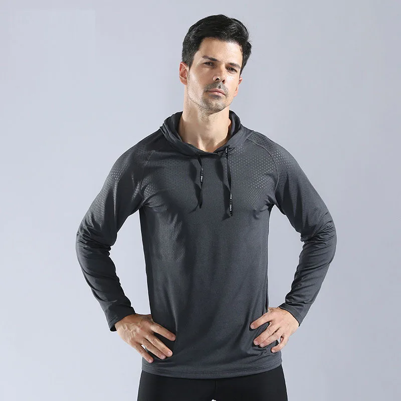 

Fashion Mens t-shirts Long Sleeve Quick-Drying Gym Sweatshirt Men's Pullover Hooded Tracksuit Male Running Sportswear MY795