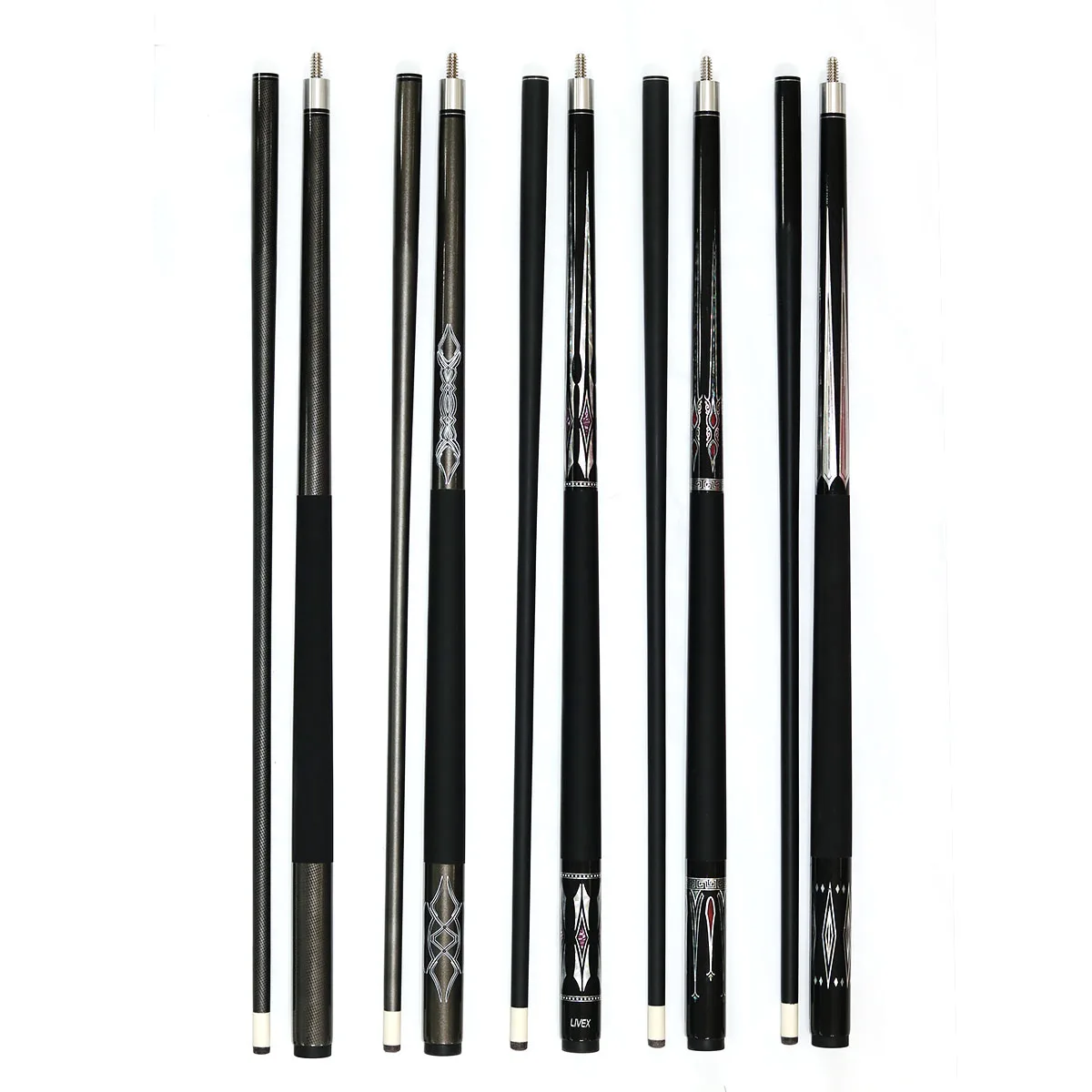 

New Arrival Quality 12.5MM Tip 58" Pool Cue 2-pc Center Jointed Carbon Graphite Black Billiard Cue Stick