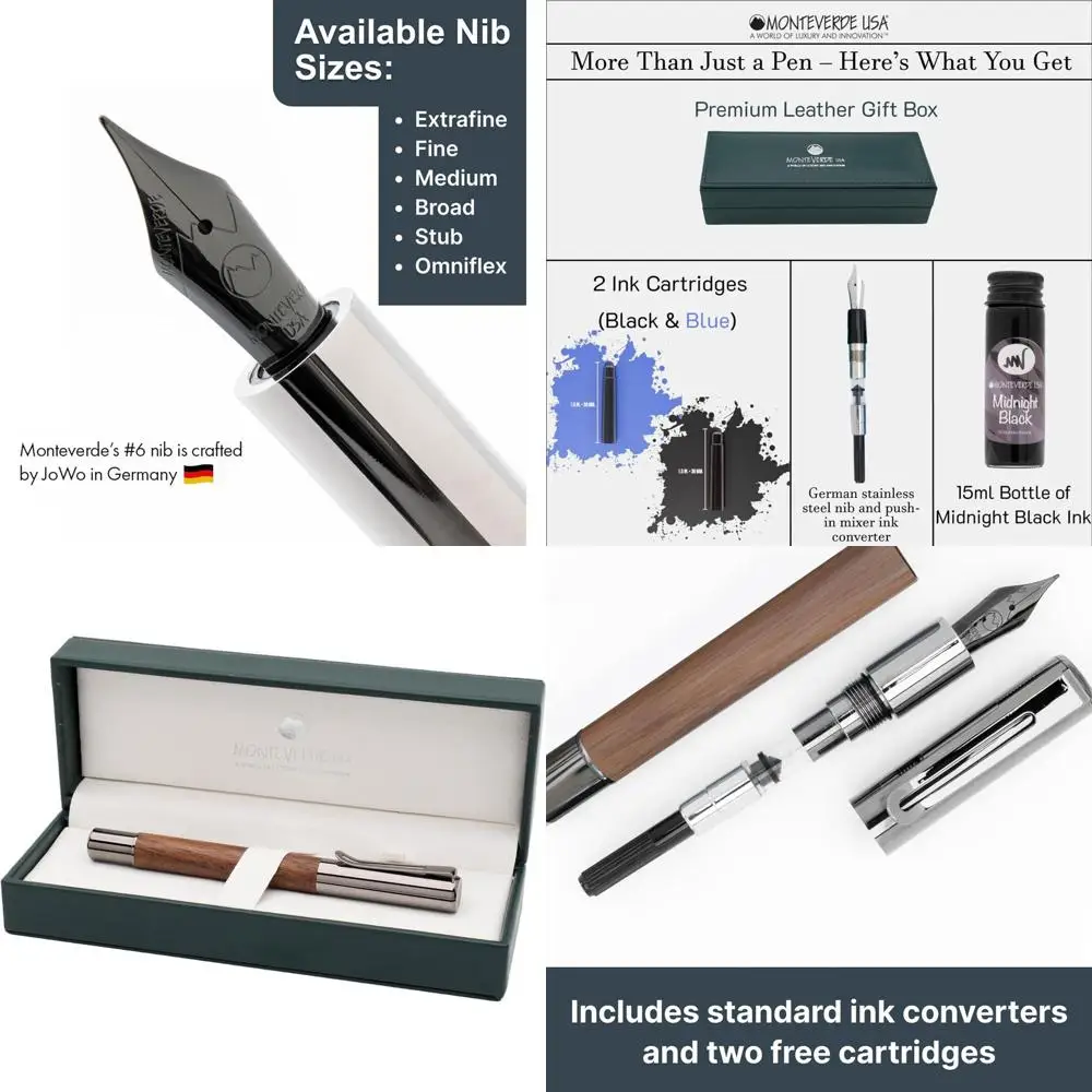 

USA Ritma Walnut Fine Fountain Pen with Free Ink Bottle, Converter, Cartridges - German JoWo Nib - Premium Gift