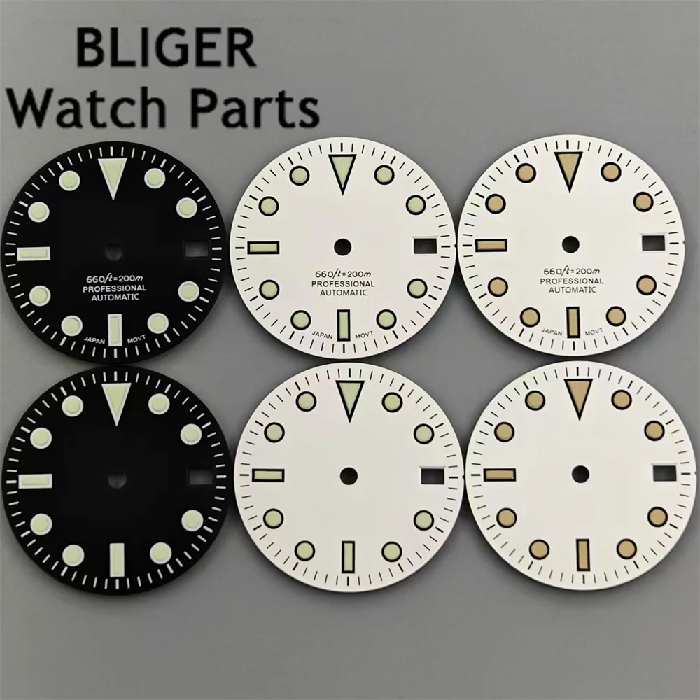 BLIGER 29 مللي متر ساعة معقمة الهاتفي أبيض أسود الهاتفي الأخضر مضيئة صالح NH35 NH36 حركة الساعات اكسسوارات