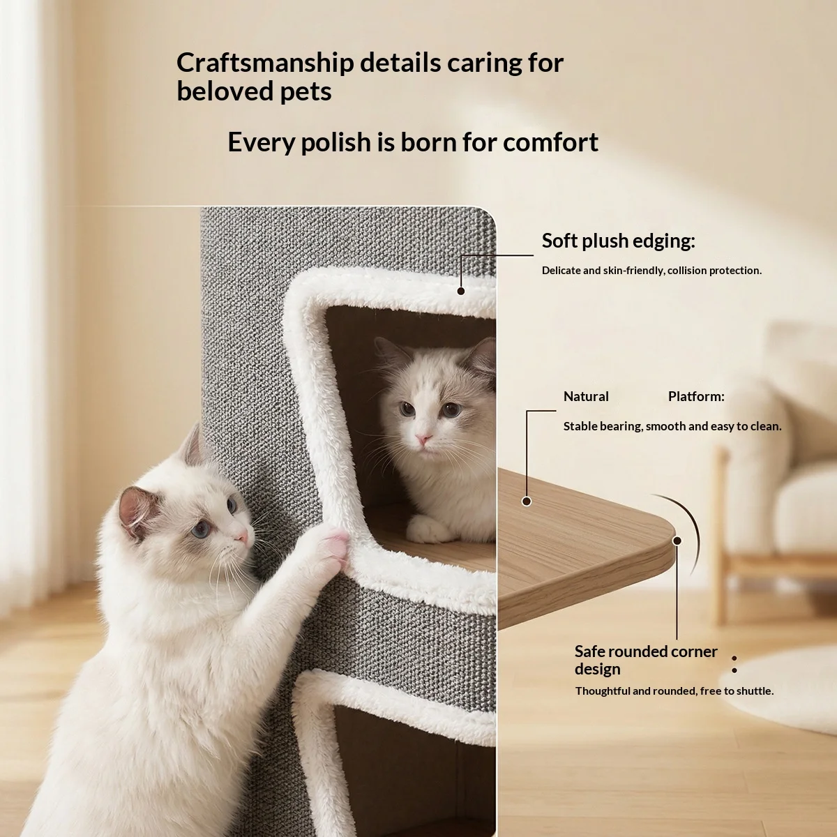 Árbol rascador multi-nivel para gatos cerrada: poste y cueva cálida - imagen 2