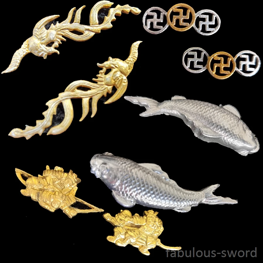 One Gold Copperi Phoenix Three Circles Warrior Fish Menuki for Japanese sword katana wakizashi tanto