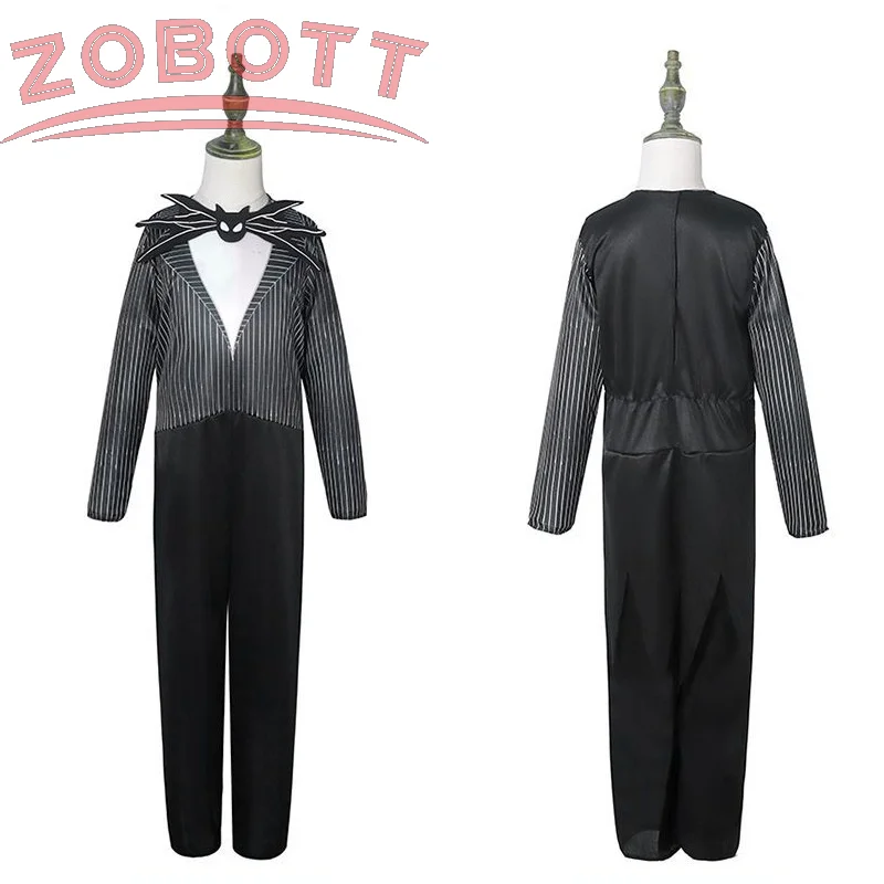 ジャックskellingtonアニメコスプレ男の子のための衣装、クリスマスのボディスーツの前の悪夢、ハロウィーンの服