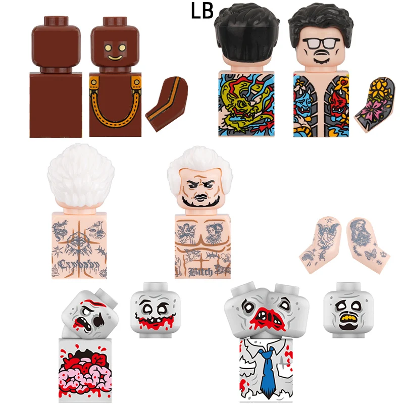 The Mafia Tattoo Gangster Halloween Zombie Model Blocks MOC Bricks Set Gifts Toys For Children LB01 LB02 LB03 LB04 LB05