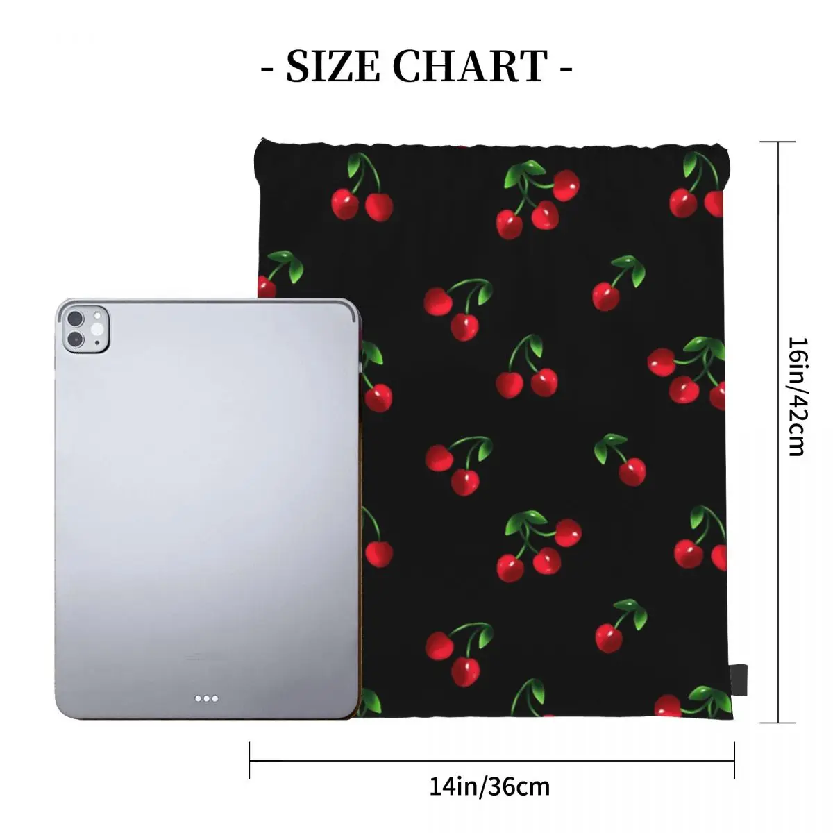 Black Sweet Cherry Pattern Backpacks Portable Drawstring Bags Drawstring Bundle Pocket Sundries Bag Book Bags For Travel School