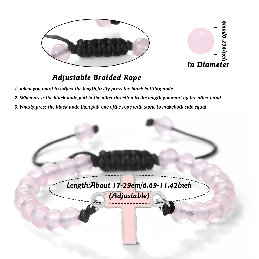 النساء الصليب سوار 6 مللي متر الوردي الكوارتز الأسود الجزع الحجر الطبيعي الخرز أساور اليدوية الرجال الإسورة قابل للتعديل الصلاة اليوغا مجوهرات #4