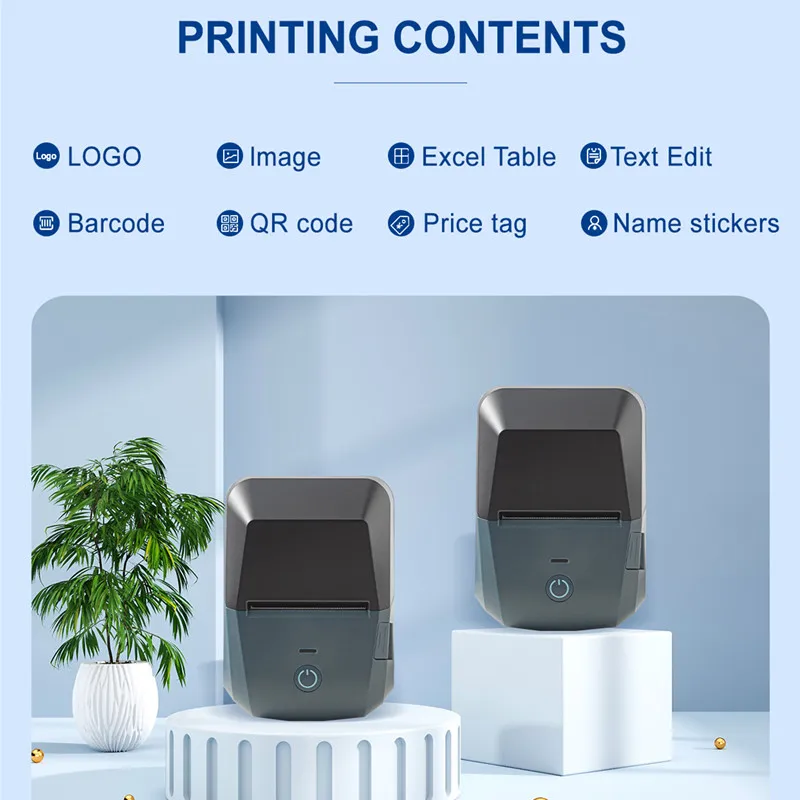 Printer Label Termal Bluetooth Nirkabel Portabel 2 Inci Tanpa Tinta 20-50Mm Pembuat Label Perekat Kode Batang Produk Labeler